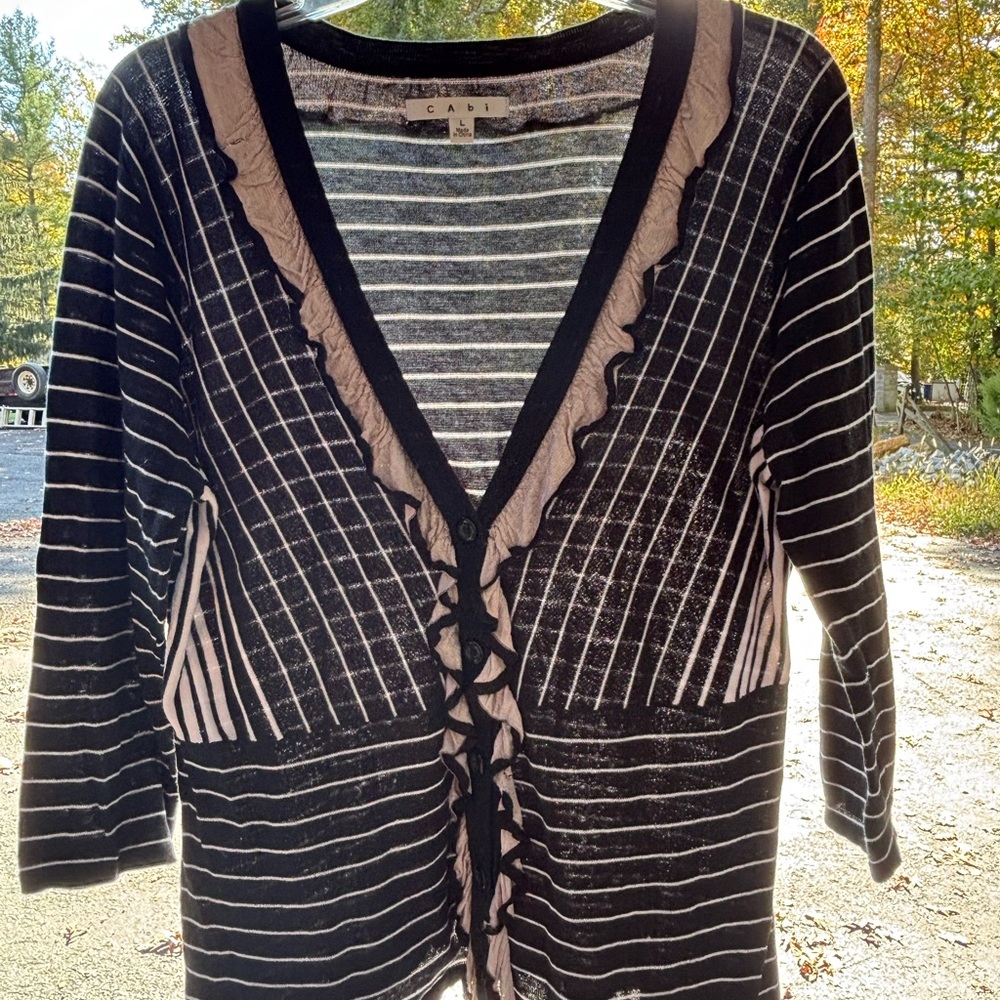 CAbi Black and Brown Striped Cardigan